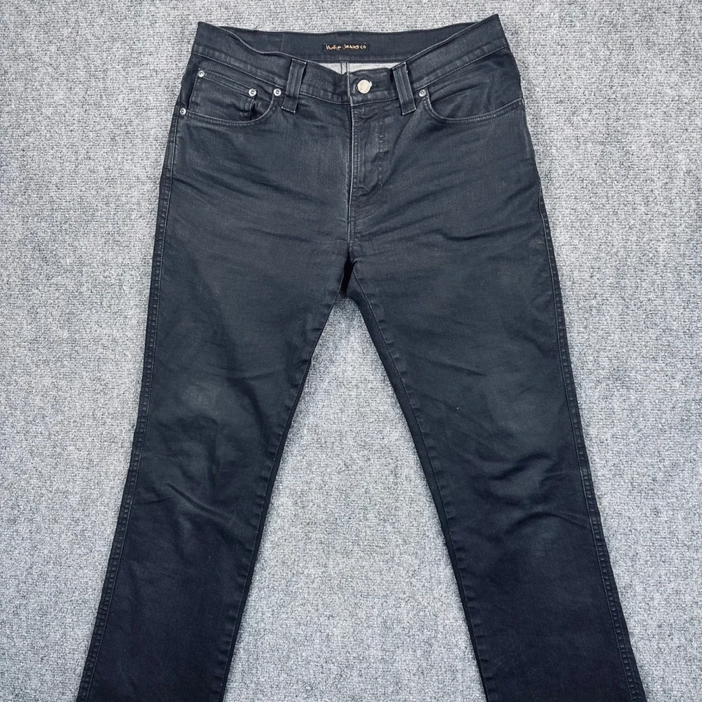 Nudie Jeans Lean Dean Everblack Denim Jeans Men's 34x32 Black Straight Leg Italy